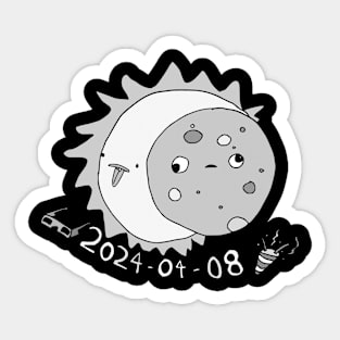 Total Solar Eclipse April 2024 Black & White Cute Moon and Sun Sticker